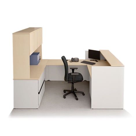 Concept 400E by Lacasse QS400E-PLAN06 Office reception desk workstation. Left hand side application.