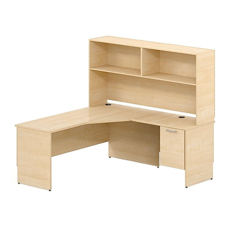Lacasse Concept 300 ECDH - Computer corner desk workstation with pedestal and open hutch. RIGHT HAND SIDE APPLICATION