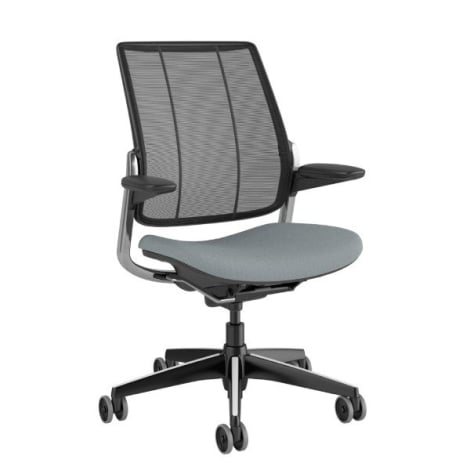 Humanscale Smart - Adjustable arms - Black frame & aluminium trims - Carbon mesh & Medium Grey seat
