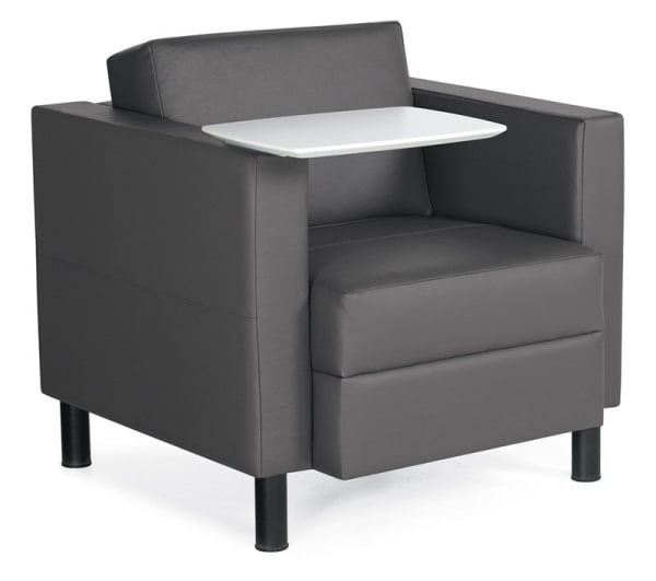 Lounge Leather chair with white MDF tablet arm