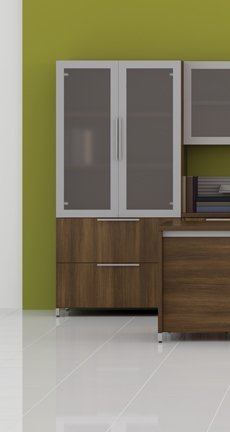 Collection Quad par Lacasse QNTS-243665LFB Armoire avec portes translucides et 2 tiroirs classeurs latéraux