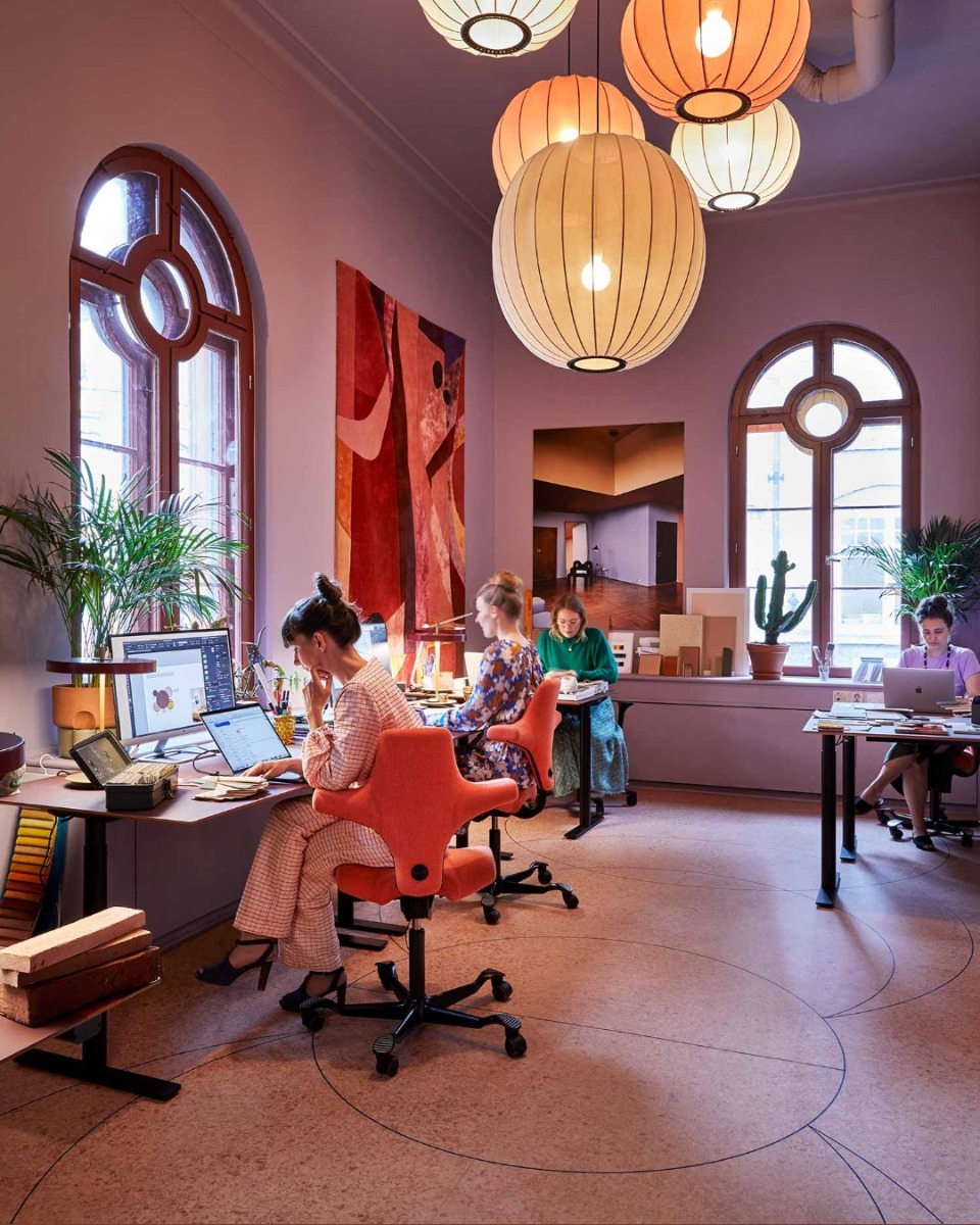 people working in open space